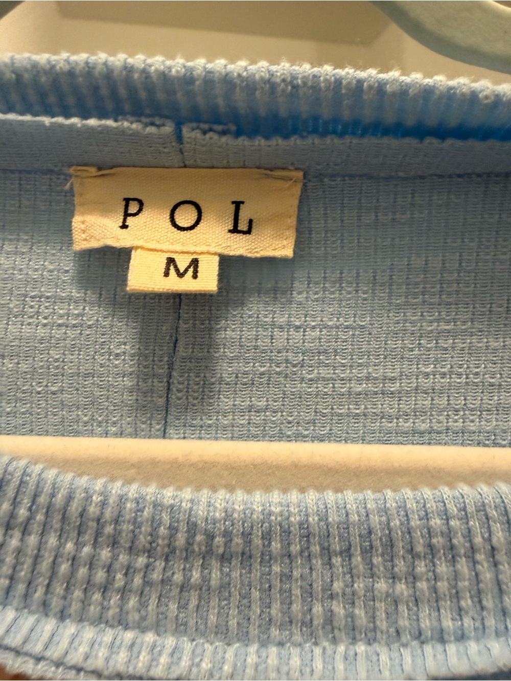 POL Light Blue Waffle Knit Top with Floral Raglan Sleeves - Picture 3 of 4